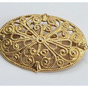 Gold Tone Brooch Pin Filigree Fashion Accent 1980's Style or Doll Acc. DH778